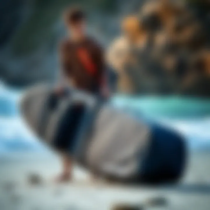 Packing a Dakine Board Bag for Surfing Surfer packing a Dakine board bag for a day at the beach