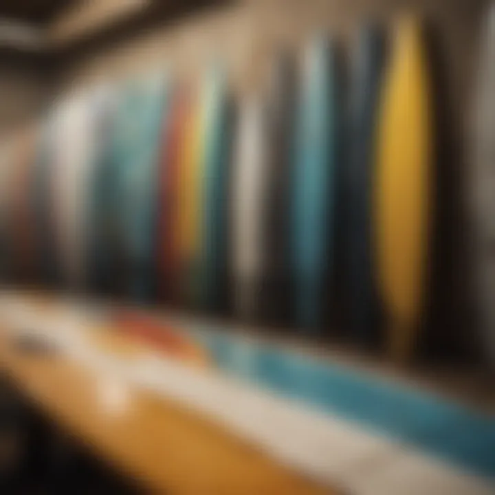 Surfboard collection showcasing various styles and colors