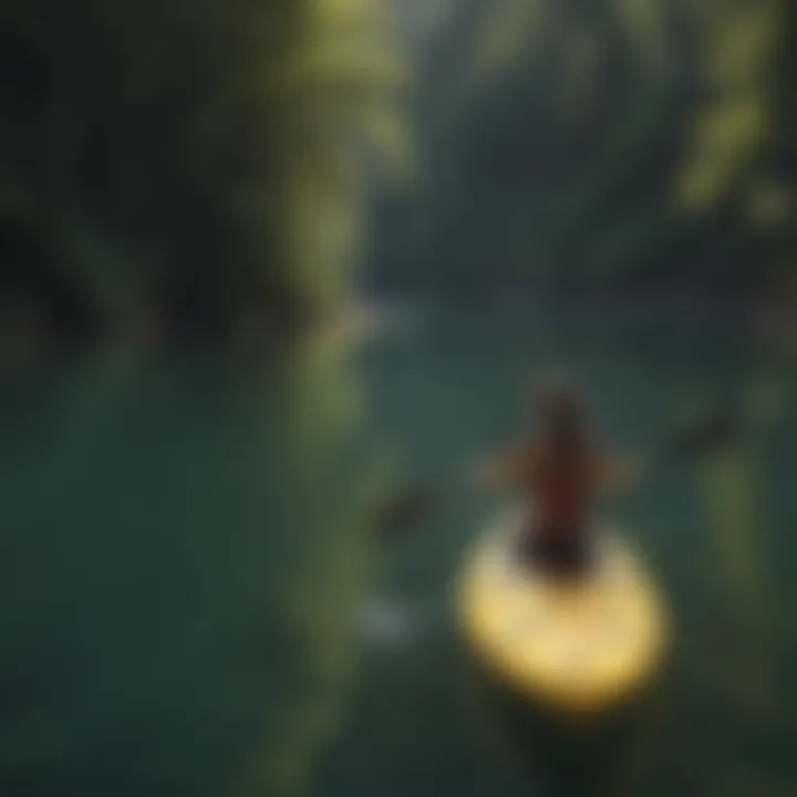 A scenic view of a paddler on a calm lake