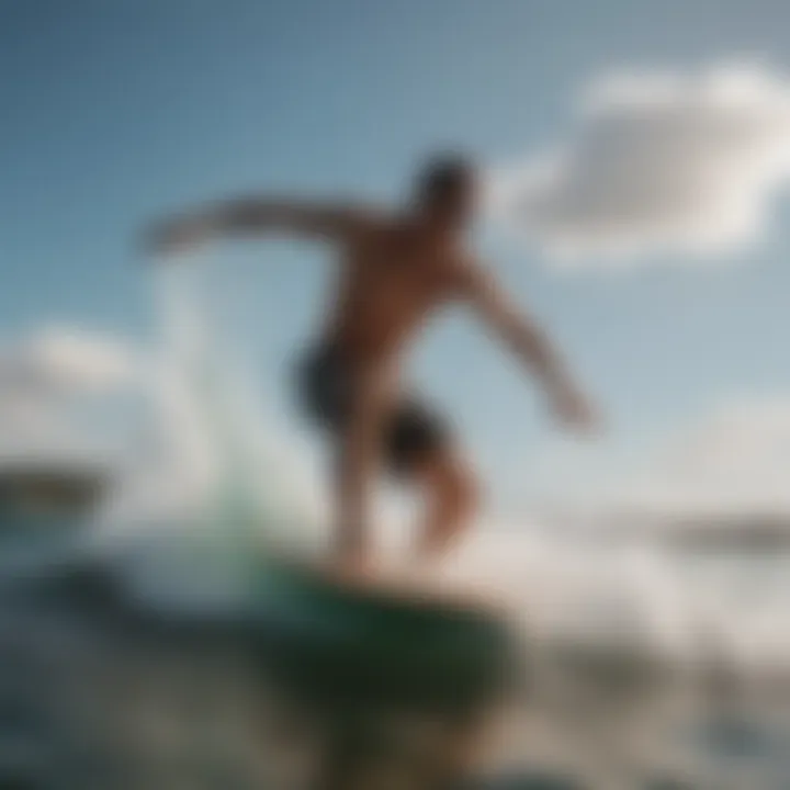 An athlete performing a stunt on a skimboard in the water