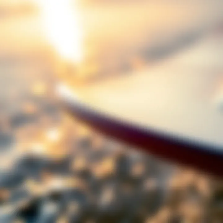 A close-up of a wakeboard's rocker profile and shape