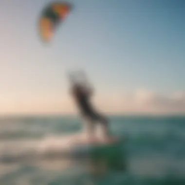 An exhilarating kite surfer gliding over the waves at Diani Beach.