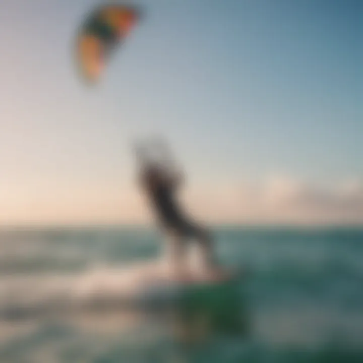 An exhilarating kite surfer gliding over the waves at Diani Beach.