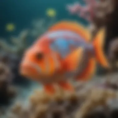 A close-up of diverse marine life including colorful fish and coral.