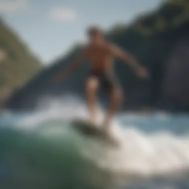 Dynamic Skimboarder performing a daring jump over a cresting wave