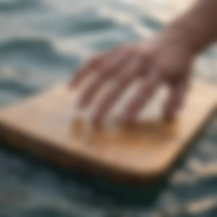 Close-up of a hand board floating on the water