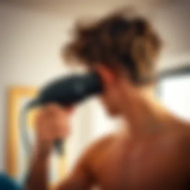 Hair Dryer Technique for Ear Drying Individual using a hair dryer on a low setting near the ear