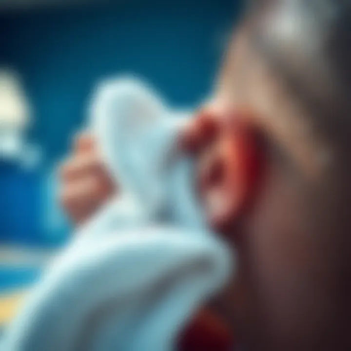 Towel Absorption Method for Ear Care Using a towel to absorb moisture from ear
