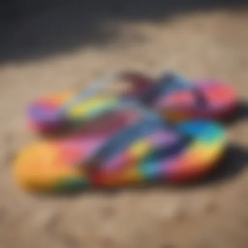 Vibrant swirls of color on Sanuk tie dye flip flops