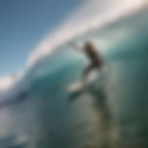 Female surfer gracefully riding a barrel wave