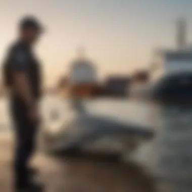 Enforcement officers seizing illegal shark fins at a port