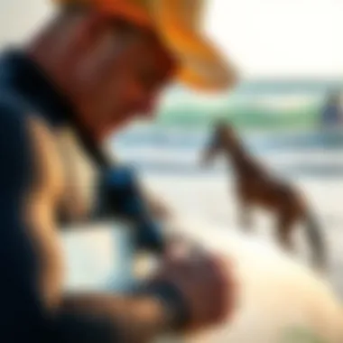 Key Accessories for a Successful Surf Session Surfer preparing essential accessories on the beach