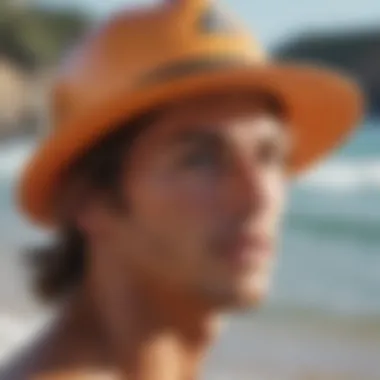 Surfer wearing a surfing hat for enhanced visibility