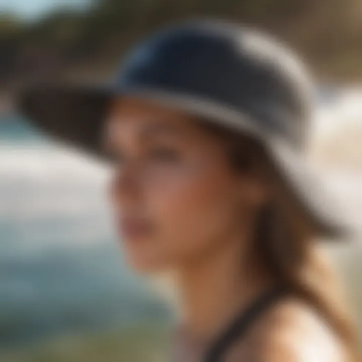 Close-up of a surfing hat with UV protection technology