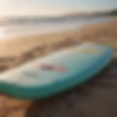 A well-maintained kite surf board resting on the beach, emphasizing the importance of equipment care.