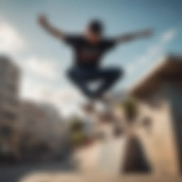 Skateboarder performing a high-flying trick