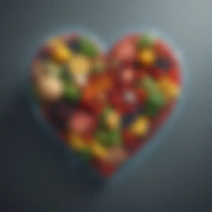 Abstract representation of healthy food ingredients forming a heart shape