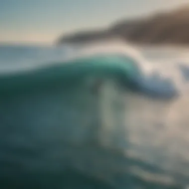 Aerial view of surfers riding waves