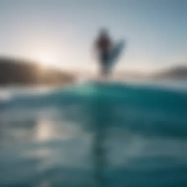 Crystal clear blue water with surfer in the distance