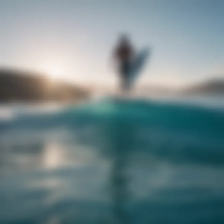 Crystal clear blue water with surfer in the distance