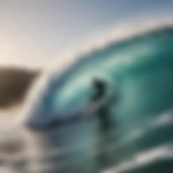 Surfer catching a barrel wave with spray in motion