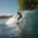 Energetic surfer catching a wave in Jamaica