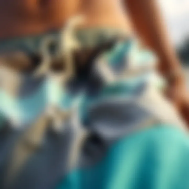 Textural Intricacies of Board Walk Shorts Close-up of the fabric texture and stitching of board walk shorts.