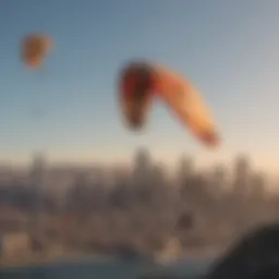 Calikites soaring against the San Francisco skyline