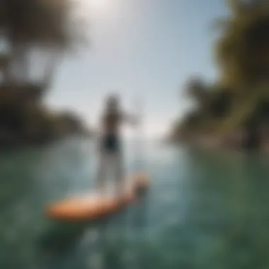 A vibrant beach scene highlighting paddleboarders enjoying the Mediterranean waters