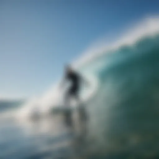 Electric surfboard rider catching a wave in Australia