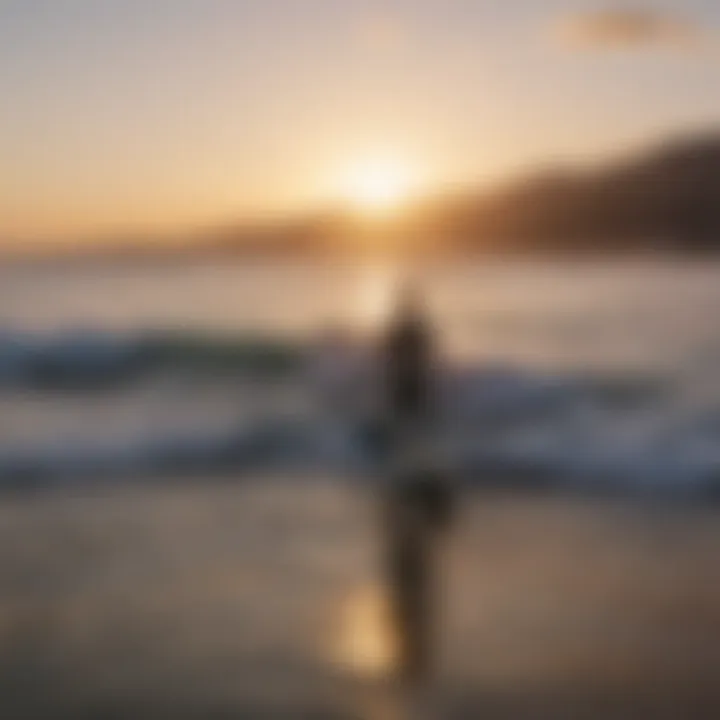 Surfer catching a wave at sunrise in Ensenada