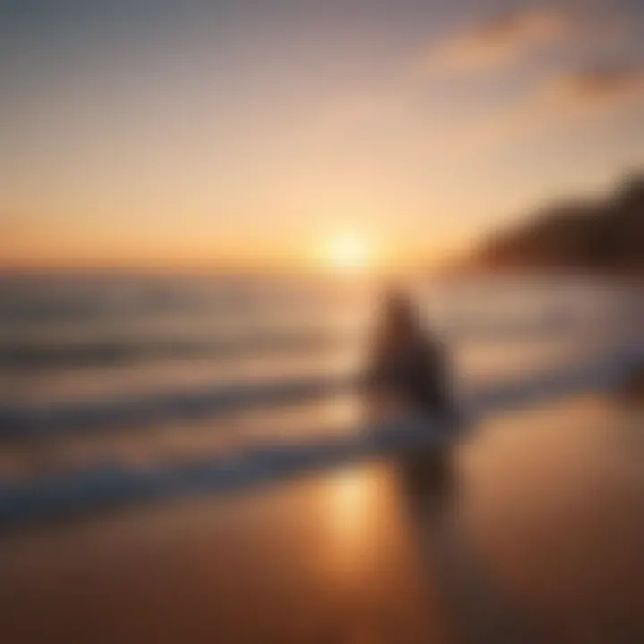 A tranquil beach at sunset, where the sun kisses the horizon, embodying hope and transition.