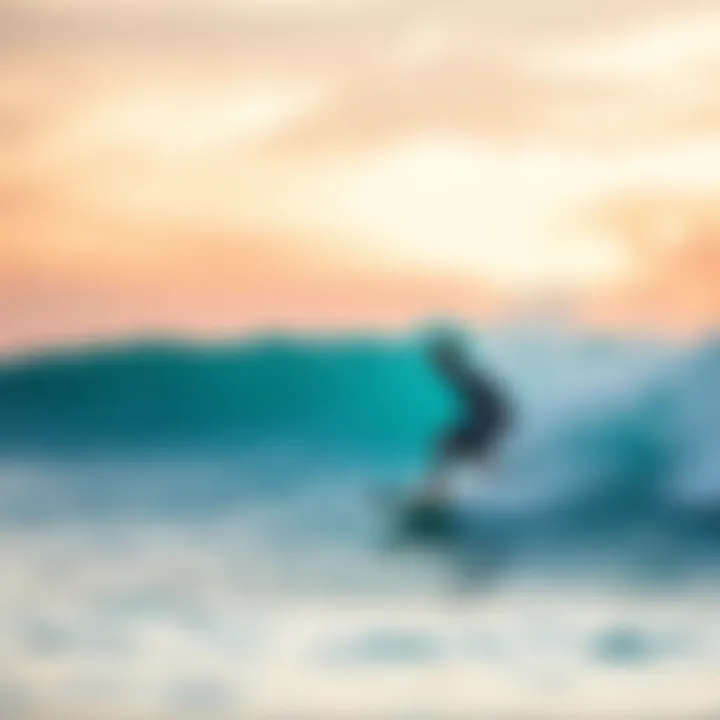 Surfer riding a wave in the crystal-clear waters of Indonesia