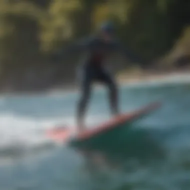 A battery hydrofoil surfboard in action on the water, highlighting its propulsion and maneuverability