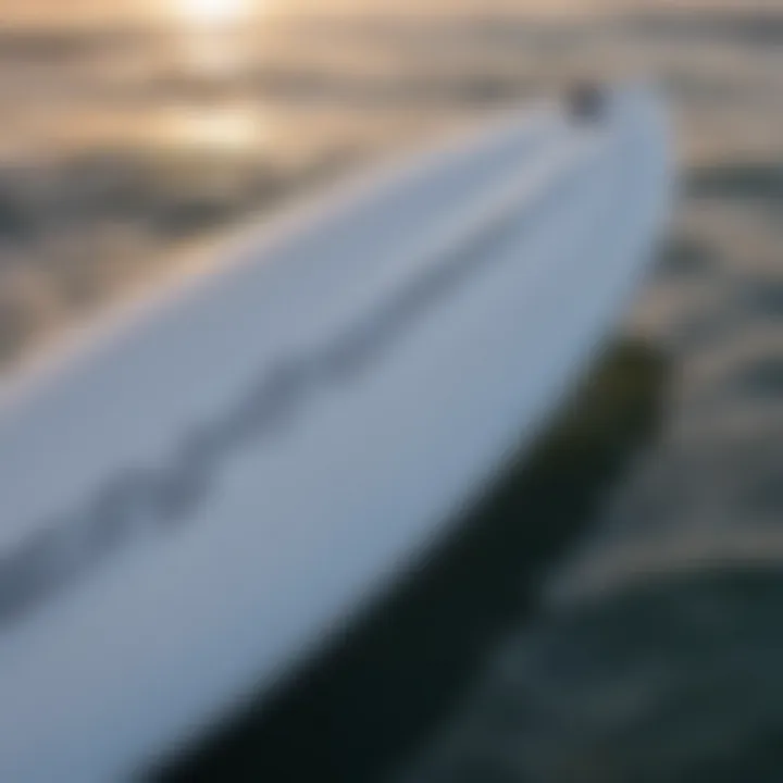 Close-up of a hydrofoil surfboard showcasing its sleek design and innovative features