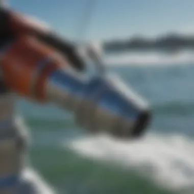 Detailed close-up of windsurfing universal joint in action