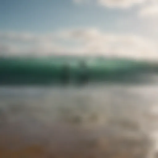 A stunning view of surfers riding the waves at a picturesque Irish beach.