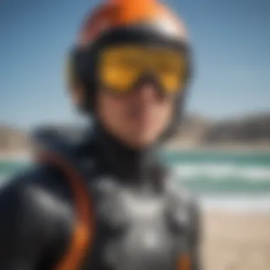 Professional kiteboarder wearing top-notch safety gear for a thrilling kiteboarding session