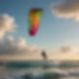 Dynamic kitesurfing scene showcasing vibrant kites against a stunning ocean backdrop