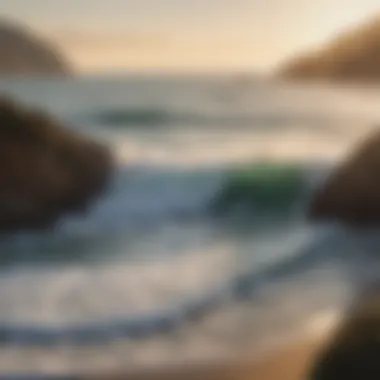 A panoramic shot of the Malibu coastline with waves crashing