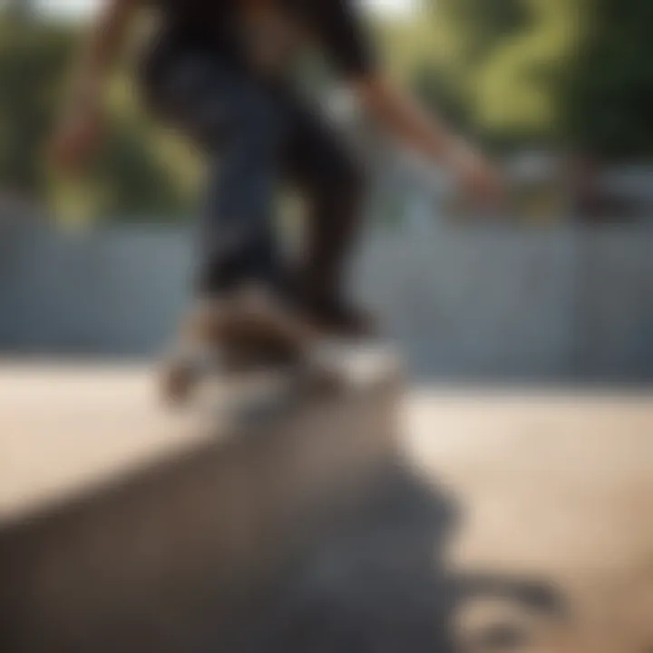 Skateboarder executing a technical grind on the mini pipe coping