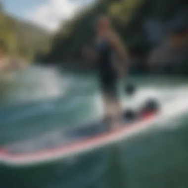 A paddle board navigated smoothly through water with motorized fins