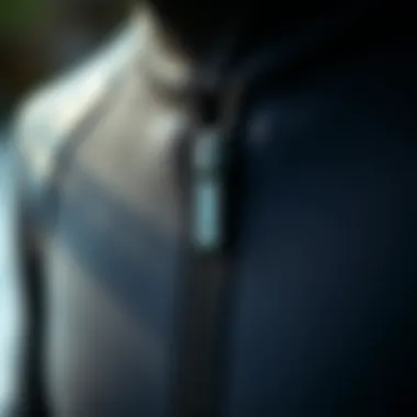 Zipper and Fastening System of O'Neill Wetsuit Close-up of O'Neill wetsuit zipper and fastening system