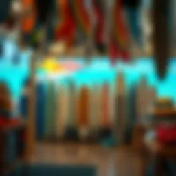 A vibrant online surf shop interface showcasing various surfboards and gear