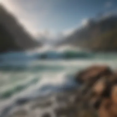Breathtaking landscape of Patagonia with waves crashing against rocky shores