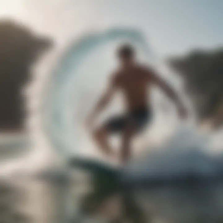 A dynamic shot of a skilled surfer mastering portable shower surfing waves