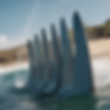 A close-up of high-quality portable shower surfing fins in action