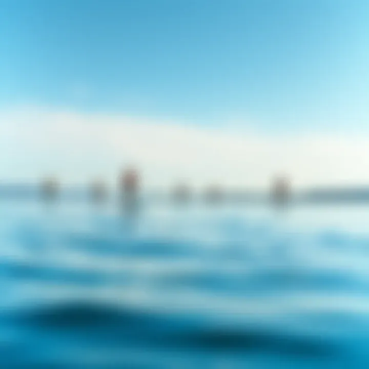 Serene Waterscape with Hydrofoil Boards A serene waterscape with multiple powered hydrofoil boards in action.