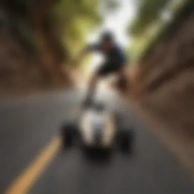 Longboarder speeding down a steep hill with intense focus