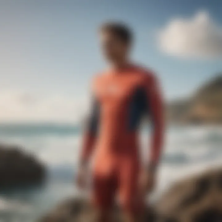 An eco-friendly Quiksilver rash guard displayed against a scenic ocean backdrop